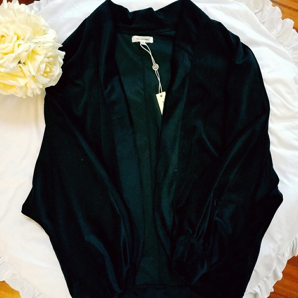 Max Studio Black Velvet Open Sweater